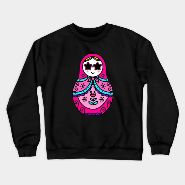 pink Russian Doll cute sunglasses star Crewneck Sweatshirt by gossiprag